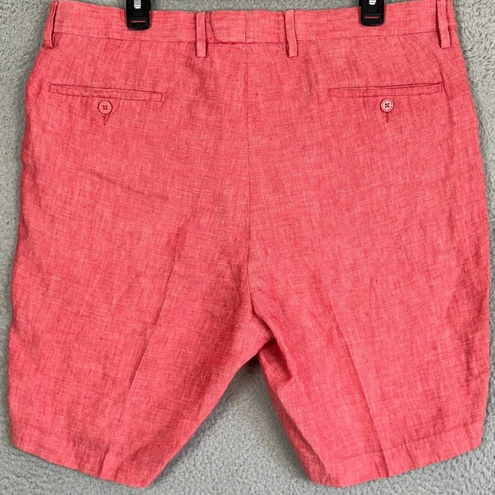 Black Saks Fifth Avenue 100% Linen Shorts Mens 38 Red Casual Flat Front Summer